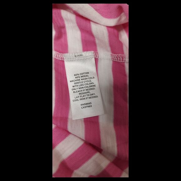 Caslon Pink & White Candy Striped Medium Shirt Bow Sleeves Valentine Tunic Top - Picture 8 of 9